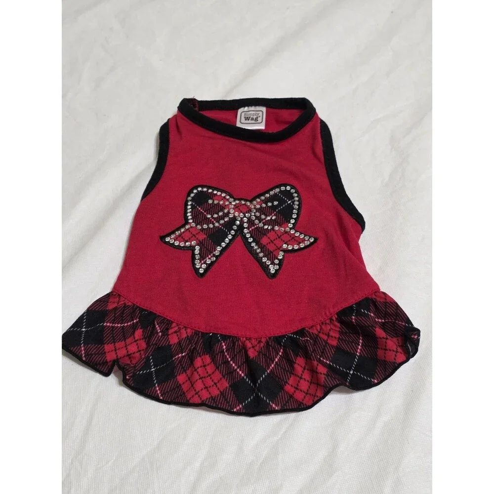 Simply Wag Red, Black, Bling Rhinestone Dog Dress Size Small